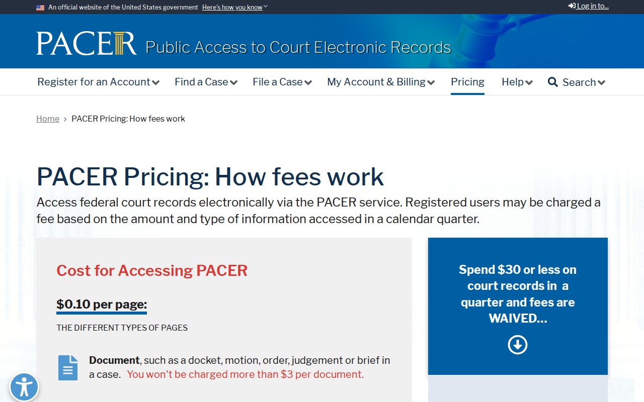 Lamar County federal criminal history PACER pricing