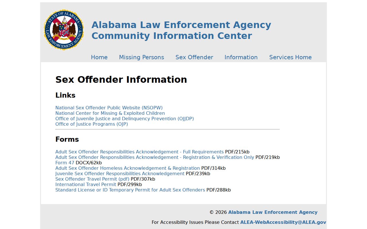 ALEA forms for Lamar County sex offender registration records
